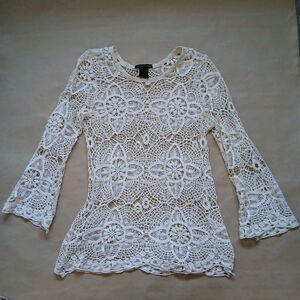 Design Works Crochet Lace Long Sleeve Womens Sz M Cottagecore Boho Hippie